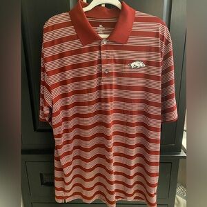 Arkansas Razorbacks Maroon and White Striped Polo Shirt